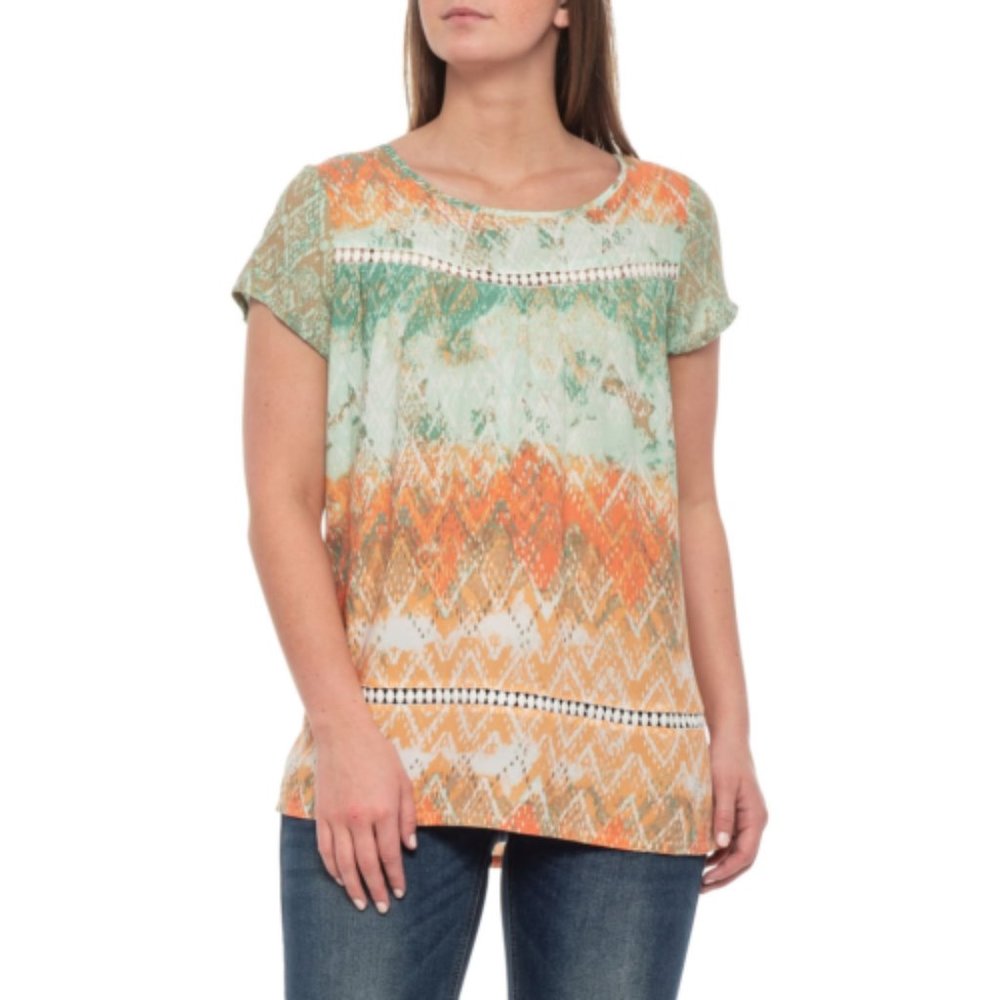 NWT Ariat Southwestern Fly Back Blouse Crochet Earth Colors Small